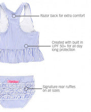 Load image into Gallery viewer, Periwinkle Blue Seersucker Peplum Tankini - A Mama's Lullaby