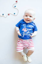 Load image into Gallery viewer, Red/White Striped Rolled Hem Shorts for Baby 4th of July - A Mama's Lullaby
