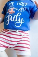 Load image into Gallery viewer, Red/White Striped Rolled Hem Shorts for Baby 4th of July - A Mama's Lullaby