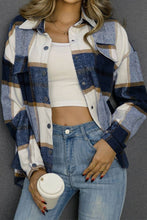 Load image into Gallery viewer, Plaid Pocket Open Button Shacket - Navy - A Mama's Lullaby