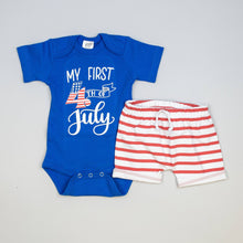 Load image into Gallery viewer, Red/White Striped Rolled Hem Shorts for Baby 4th of July - A Mama's Lullaby