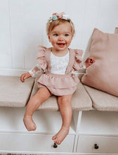 Load image into Gallery viewer, Ella Ruffle Suspender Bubble Romper