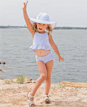 Load image into Gallery viewer, Periwinkle Blue Seersucker Peplum Tankini - A Mama's Lullaby