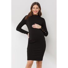 Load image into Gallery viewer, Ribbed Mock Neck Button Sleeve Maternity Dress - A Mama's Lullaby