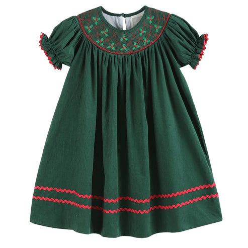 green mistletoe smocked dress