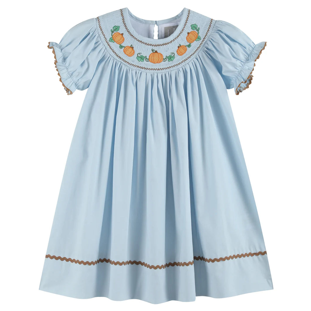 blue pumpkin smocked dress
