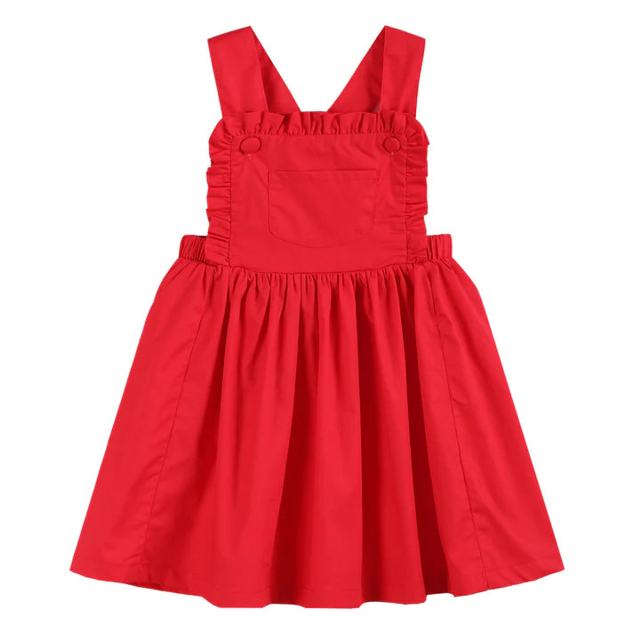 red ruffle jumper dress