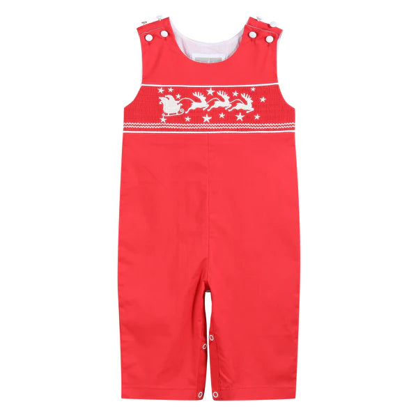 red santa sleigh overalls