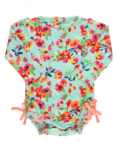 Painted Flowers One Piece Rash Guard Swimsuit - A Mama's Lullaby