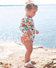 Load image into Gallery viewer, Painted Flowers One Piece Rash Guard Swimsuit - A Mama&#39;s Lullaby
