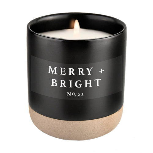 Merry and Bright Soy Candle - Black Stoneware Jar - 12 oz - A Mama's Lullaby