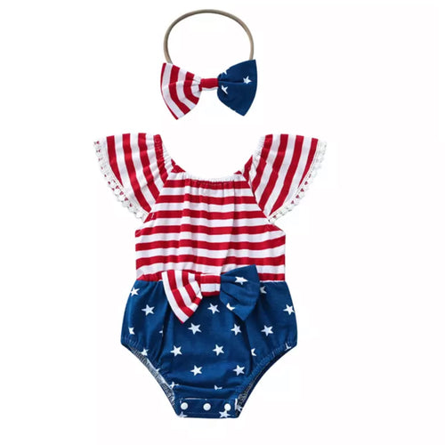 Stripes and Stars Cap Sleeve Romper and Headband Set - A Mama's Lullaby