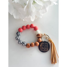 Load image into Gallery viewer, MAMA Wooden Charm Silicone Wristlet Keychain - A Mama&#39;s Lullaby
