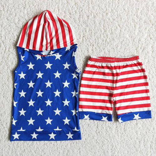 Hooded 4th of July Muscle Shirt and Matching Shorts - A Mama's Lullaby
