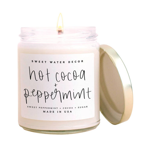 Hot Cocoa and Peppermint Soy Candle - Clear Jar - 9 oz - A Mama's Lullaby