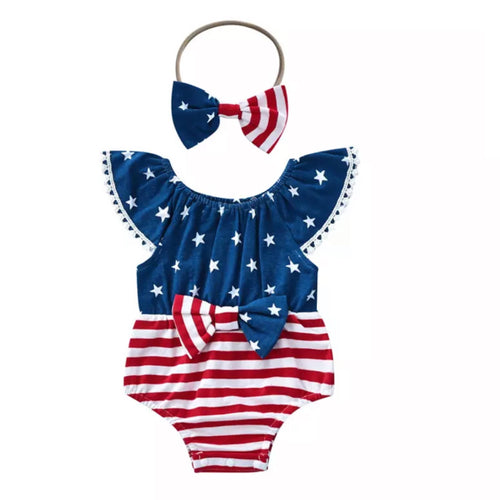 Stars & Stripes Cap Sleeve Romper and Headband Set - A Mama's Lullaby