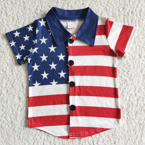 Stars and Stripes Short Sleeve 4th of July Polo Shirt - A Mama's Lullaby