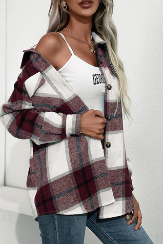 Plaid Flannel Shacket - Wine Red - A Mama's Lullaby